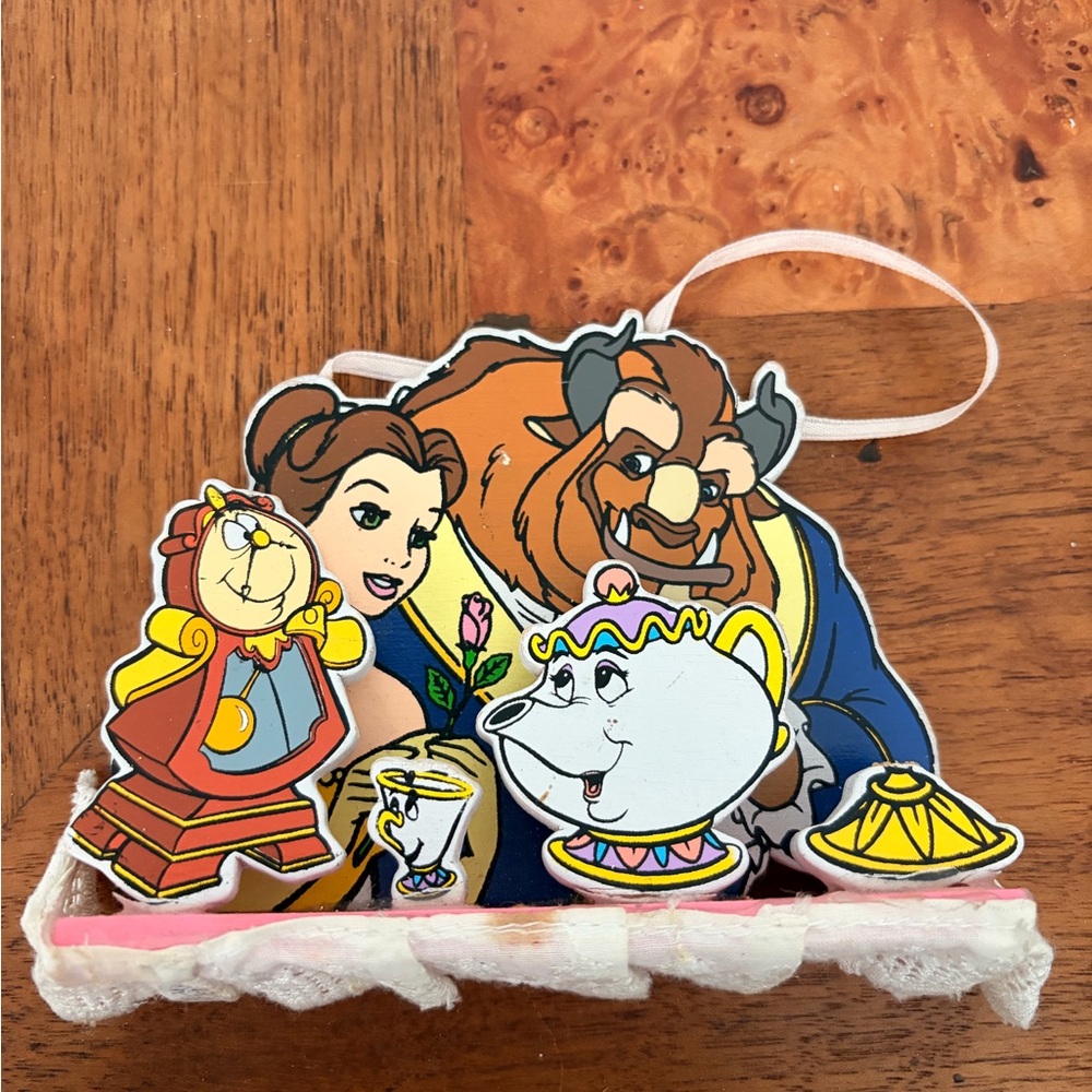Vintage Rare Kurt Adler Disney Beauty And The Beast Wooden Ornament